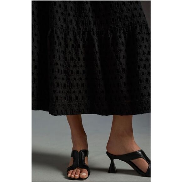 NEW Anthropologie Somerset Black Tiered Smocked Eyelet Pockets Maxi Skirt Medium - Picture 3 of 8